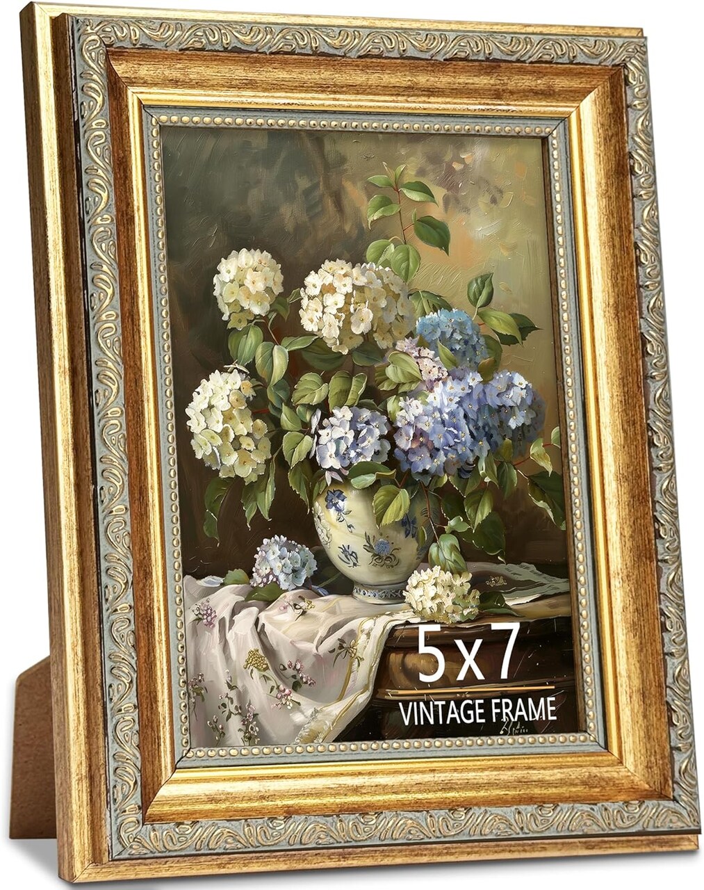 1 Pack 5x7 Picture Frame - Ornate Vintage Gold Frame with HD Glass
